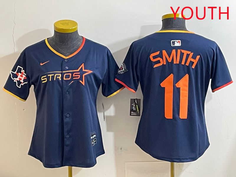 Youth Houston Astros 11 Smith Blue three generations Joint Name Nike 2025 MLB Jersey style 11